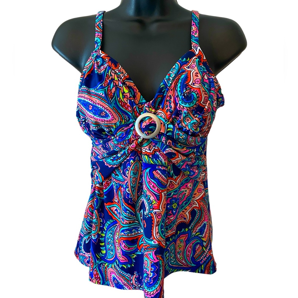 ST JOHN'S BAY Women's paisley fields printed Tankini Top adj. straps NWOT Size 8 - Picture 1 of 9